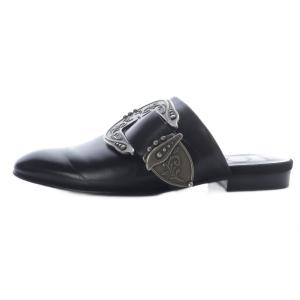 パンプス フラット アナグラム バックル レザー 36 ブラック /YO4
