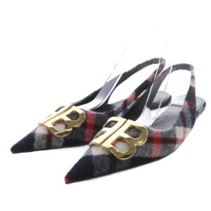 パンプス フラット BBロゴ ネルチェック 37 ブラック レッド ホワイト 525974