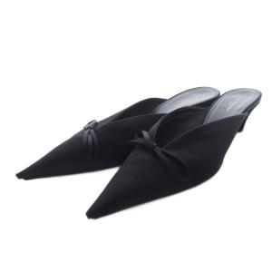 ミュール パンプス ハイヒール ポインテッドトゥ リボンモチーフ サテン 37 ブラック /YO2