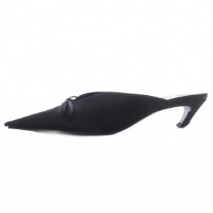 BALENCIAGA ミュール パンプス ハイヒール ポインテッドトゥ リボンモチーフ サテン 37 ブラック /YO2