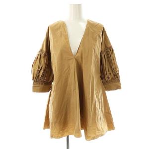 スキッパーギャザースリーブブラウス チュニック丈 34 ベージュ /MI OS