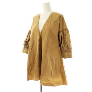 JIL SANDER スキッパーギャザースリーブブラウス チュニック丈 34 ベージュ /MI OS