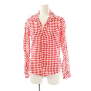 BARRY リネンギンガムチェックシャツ オープンカラー 長袖 XXS 赤 レッド 白 ホワイト /AT