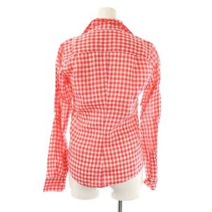 Frank&Eileen フランクアンドアイリーン BARRY リネンギンガムチェックシャツ オープンカラー 長袖 XXS 赤 レッド 白 ホワイト /AT