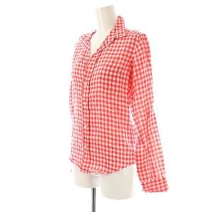 Frank&Eileen フランクアンドアイリーン BARRY リネンギンガムチェックシャツ オープンカラー 長袖 XXS 赤 レッド 白 ホワイト /AT