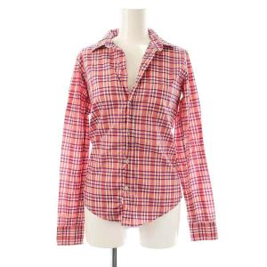 BARRY コットンチェックシャツ オープンカラー 長袖 XXS 赤 レッド /AT OS