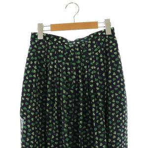 TOCCA 24SS 消臭 洗える LOVE スカート ひざ丈 フレア 4 ネイビー グリーン /DF OS