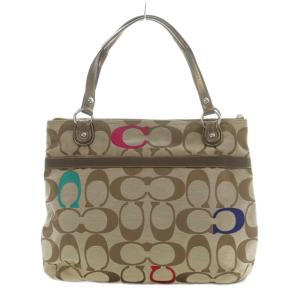 COACH トートバッグ シグネチャー 茶色 ブラウン 青 ピンク 21184 /RI OS