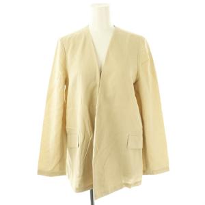 麻混シンプルノーカラージャケット 薄手 3 ベージュ /AT OS