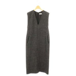 24AW ワッフルツイード Vネックワンピース ニット 36 ブラック ホワイト /ES OS