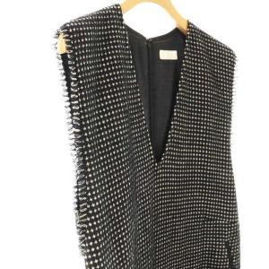 BALLSEY 24AW ワッフルツイード Vネックワンピース ニット 36 ブラック ホワイト /ES OS