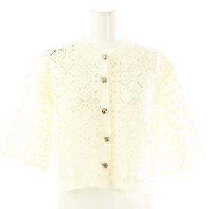 23SS 柄編みハーフスリーブニットジャケット ノーカラー 2 アイボリー /MI OS