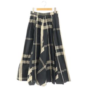 23AW チェックタフタスカート フレア 1 黒 ベージュ /MI OS