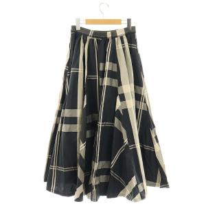 JUSGLITTY 23AW チェックタフタスカート フレア 1 黒 ベージュ /MI OS