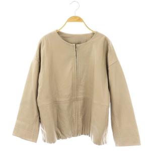 ラムレザー ジップアップジャケット ノーカラージャケット ブルゾン 羊革 F グレージュ /ES OS