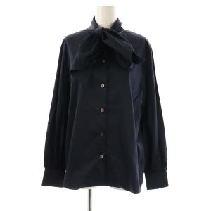 25SS Cecily Emas Blouse リボンブラウス 長袖 38 ネイビー /DO OS