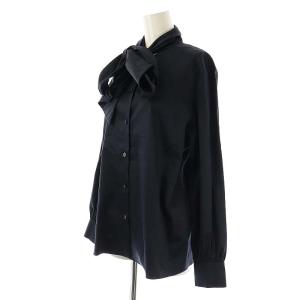 theory luxe 25SS Cecily Emas Blouse リボンブラウス 長袖 38 ネイビー /DO OS