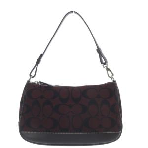 アクセサリーポーチ ハンドバッグ ワンハンドル シグネチャー キャンバス レザー ボルドー ダークブラウン