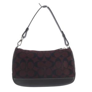 COACH アクセサリーポーチ ハンドバッグ ワンハンドル シグネチャー キャンバス レザー ボルドー ダークブラウン