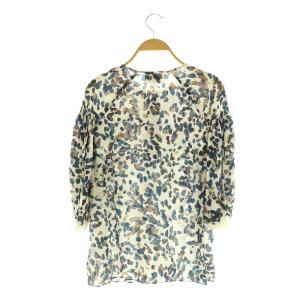 3.1 phillip lim 総柄ヘンリーネックブラウス 七分袖 ボリュームスリーブ 0 ベージュ /MY OS