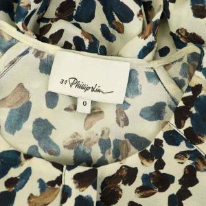 3.1 phillip lim 総柄ヘンリーネックブラウス 七分袖 ボリュームスリーブ 0 ベージュ /MY OS