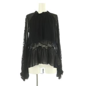 レース切替ギャザーブラウス 長袖 プルオーバー ボリュームスリーブ 0 ブラック /MY OS