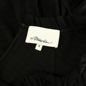 3.1 phillip lim レース切替ギャザーブラウス 長袖 プルオーバー ボリュームスリーブ 0 ブラック /MY OS