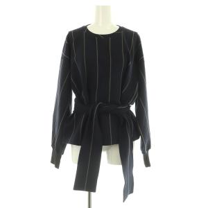 カットソー 長袖 プルオーバー リボン ストライプ ストレッチ SP ネイビー /MY OS