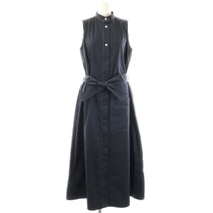 コットンポリエステルツイルシャツドレス ワンピース ロング ノースリーブ F ネイビー /DO OS