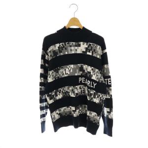 25SS ピクセルカモボーダージャガードカシミヤタッチモックネックニットプルオーバー セーター 1 ネイビー