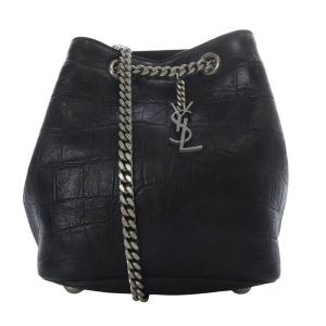 チェーン巾着バッグ 型押しレザー ブラック 425068