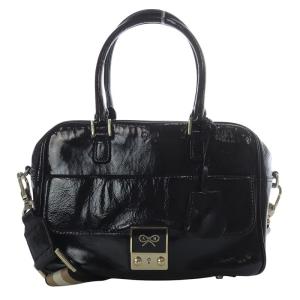 カーカー ハンドバッグ ショルダーバッグ 2way 斜め掛け エナメルレザー ブラック /YO11