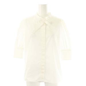 23SS ショートスリーブリボンブラウス 半袖 38 ホワイト /HK OS