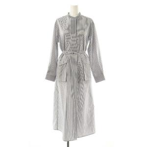 サッカーストライプワンピース シャツワンピ バンドカラー 36 紺 白 /CX OS