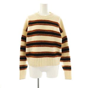 23AW ラムカシミヤボーダー クルーネックプルオーバー ニット セーター S アイボリー 茶 黒 /CX