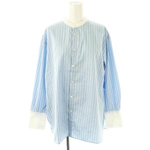 24AW コットンブロード バンドカラーシャツ 長袖 ストライプ 36 青 ブルー /AT OS