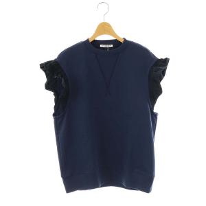 スウェット&フリル ノースリーブ トップス カットソー プルオーバー ネイビー /HK OS
