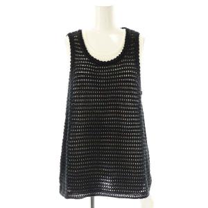 25SS クロシェカットレイヤードタンクトップ ニット インナー付き F 黒 白 /MI OS