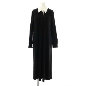 コットン ラガーシャツ ワンピース マキシ ロング 長袖 36 黒 ブラック /AT OS