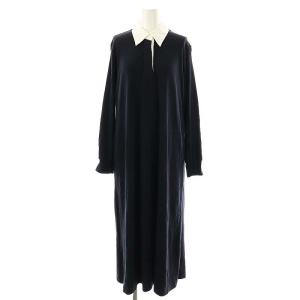 コットン ラガーシャツ ワンピース マキシ ロング 長袖 36 紺 ネイビー 白 ホワイト /AT OS