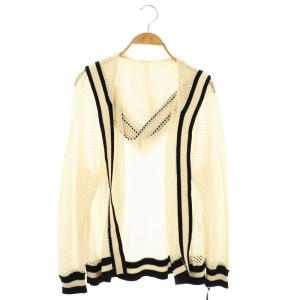  24SS メッシュラインニットフーディ カーディガン 36 生成り 黒 /CX OS