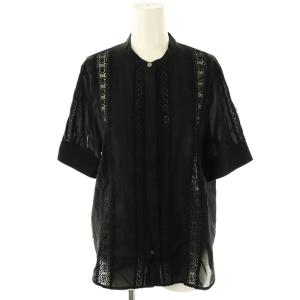 24SS キュプラコットンツイル半袖シャツ ブラウス 前開き レース 38 黒 /CX OS