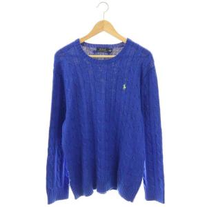 ケーブル編みクルーネックニット セーター 長袖 L ブルー /HK OS AD