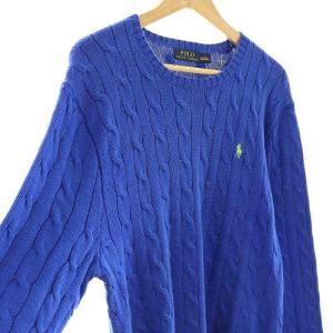 POLO RALPH LAUREN ケーブル編みクルーネックニット セーター 長袖 L ブルー /HK OS AD