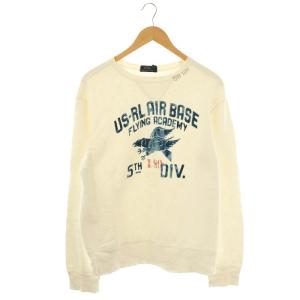 カレッジ風プリントクルーネックスウェットトレーナー L オフホワイト /MI OS