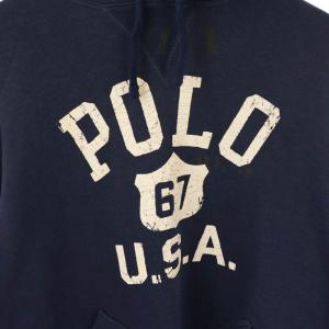 POLO RALPH LAUREN カレッジ風プリントプルオーバースウェット パーカー L 紺 /MI OS