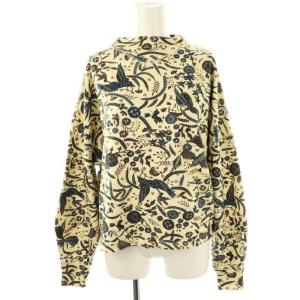 フラワー×バード柄 モックネック トレーナー 裏起毛 34 クリーム色 /AT OS