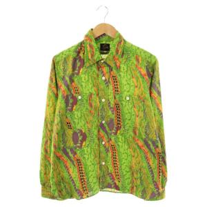 Work Shirt Broadcloth シャツ 長袖 スタンドカラー 総柄 S 緑 グリーン /AT