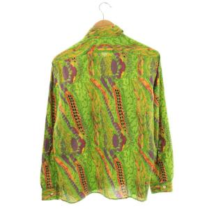 Needles Work Shirt Broadcloth シャツ 長袖 スタンドカラー 総柄 S 緑 グリーン /AT