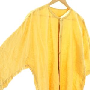 HOMME PLISSE ISSEY MIYAKE HP96-FJ022 リネン前開きシャツ ノーカラー 3 ベージュ /MI OS